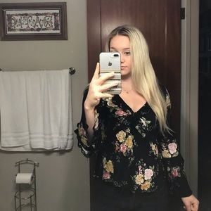 American Eagle black floral blouse